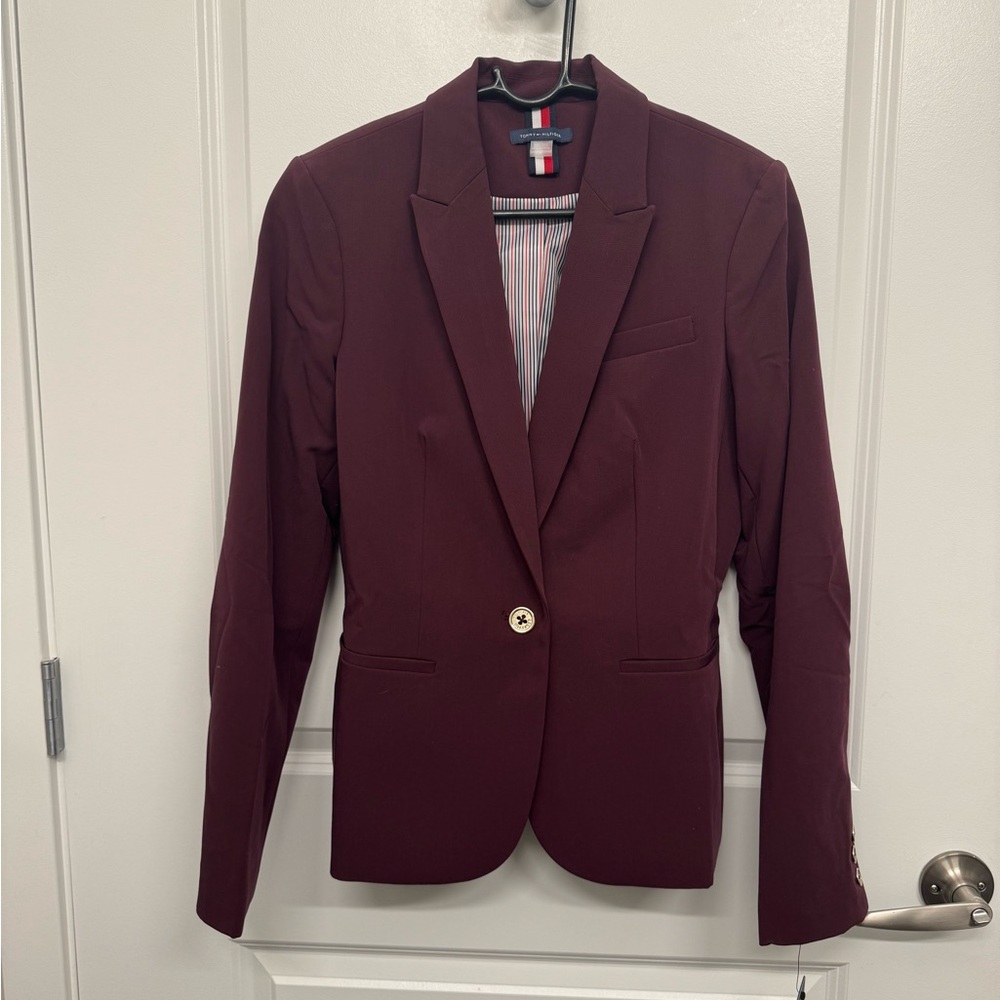 Burgundy Blazer with Button Detail